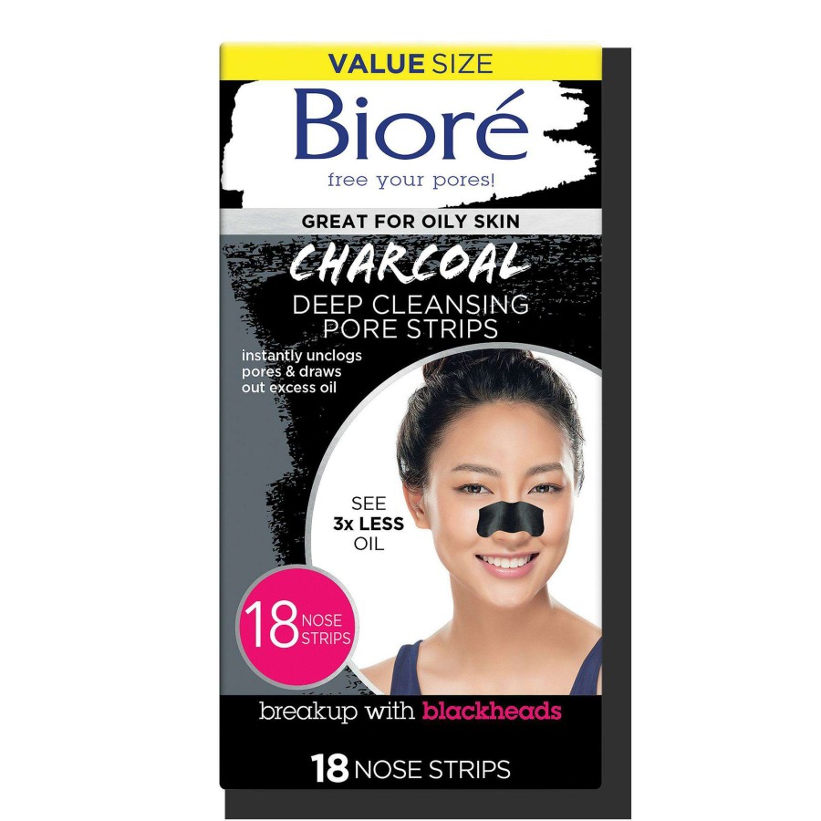 Treatment & Serums * | Deep Cleansing Charcoal Pore Strips 18Ct Nose Biore Lower Prices